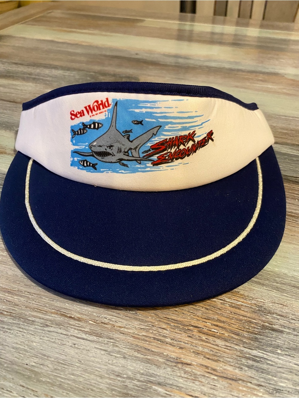 Sea World Vintage Visor Shark Encounter New Blue Hat One Size Adjustable